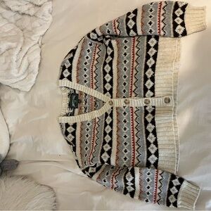 American Eagle Outfitters Cream and Black Patterned Cardigan